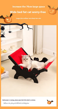 HKM-9933757 Cozy Wooden Cat Recliner Lounge Chair in Black and Red for Stylish Cat Relaxation