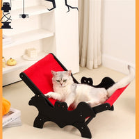 HKM-9933757 Cozy Wooden Cat Recliner Lounge Chair in Black and Red for Stylish Cat Relaxation