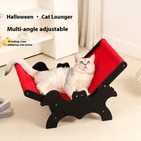 HKM-9933757 Cozy Wooden Cat Recliner Lounge Chair in Black and Red for Stylish Cat Relaxation