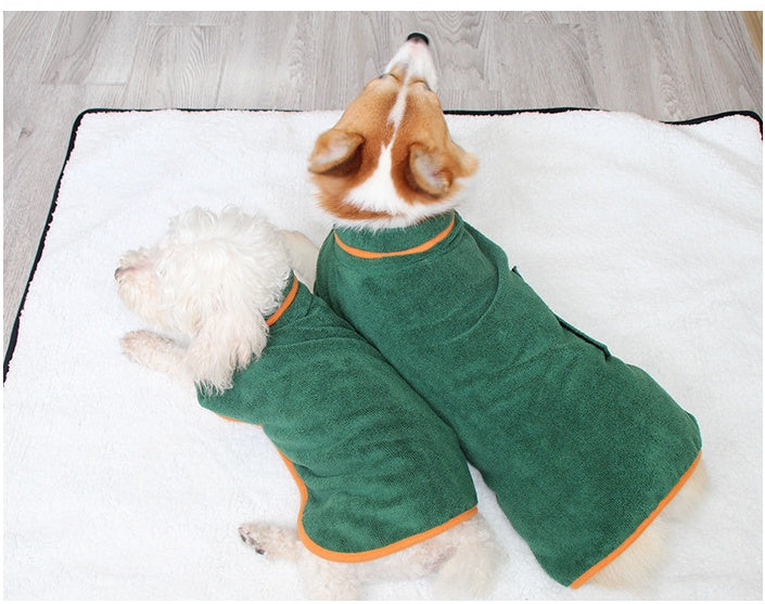 HKM-9933885 Soft Double-Sided Coral Fleece Dog Bathing Robe with Tucked Waist, Adjustable Fit for All Sizes