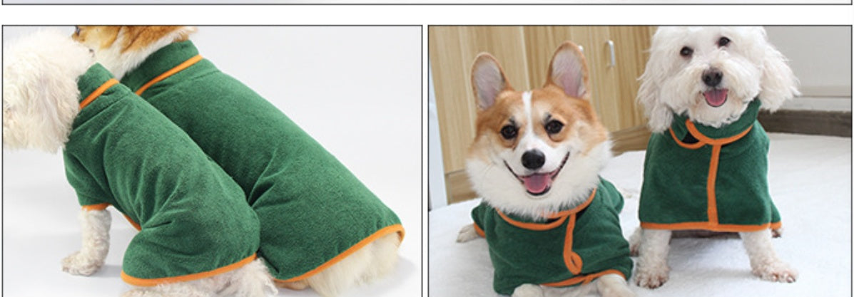 HKM-9933885 Soft Double-Sided Coral Fleece Dog Bathing Robe with Tucked Waist, Adjustable Fit for All Sizes