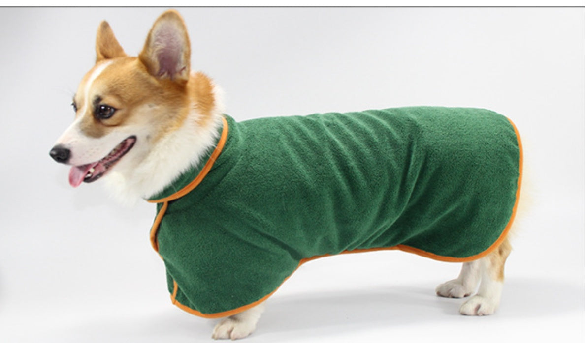 HKM-9933885 Soft Double-Sided Coral Fleece Dog Bathing Robe with Tucked Waist, Adjustable Fit for All Sizes