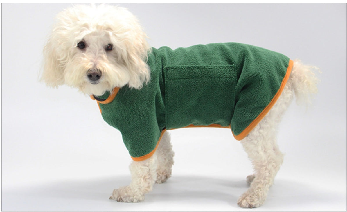 HKM-9933885 Soft Double-Sided Coral Fleece Dog Bathing Robe with Tucked Waist, Adjustable Fit for All Sizes