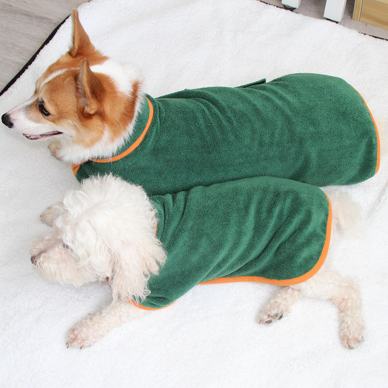 HKM-9933885 Soft Double-Sided Coral Fleece Dog Bathing Robe with Tucked Waist, Adjustable Fit for All Sizes