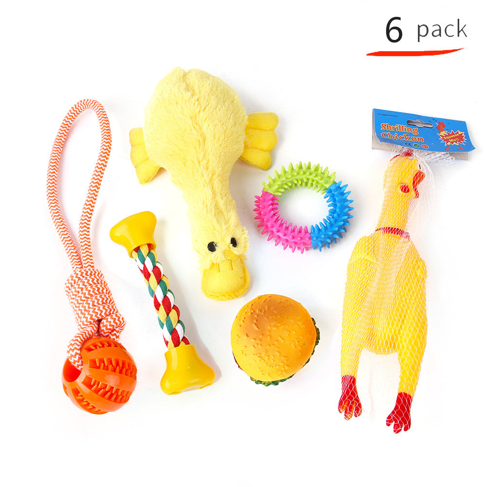 HKM-9934525 Durable Cotton Rope and Plush Dog Toy Set for Teeth Cleaning and Grinding