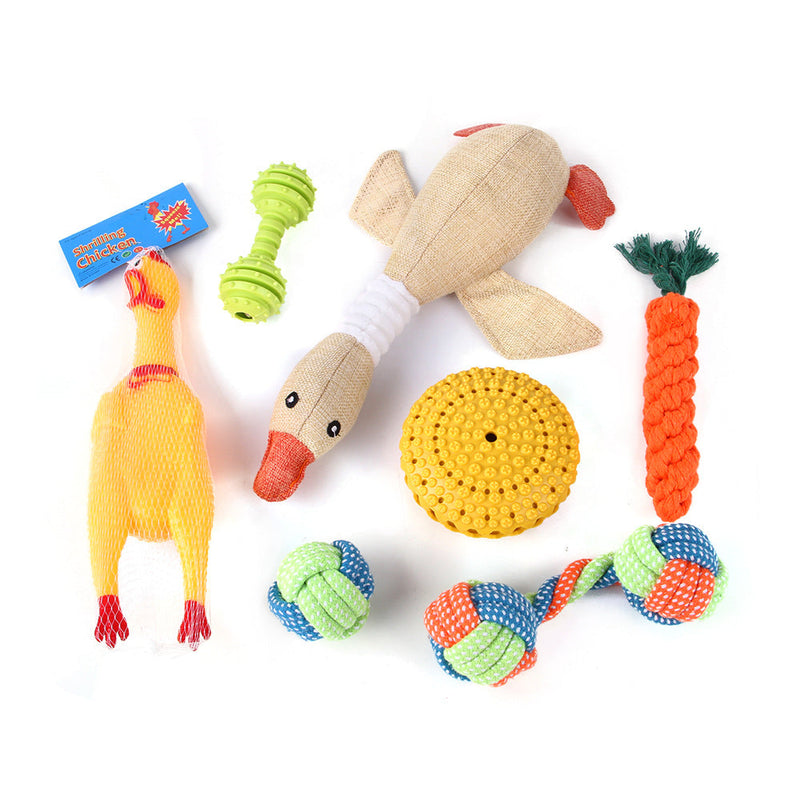 HKM-9934525 Durable Cotton Rope and Plush Dog Toy Set for Teeth Cleaning and Grinding