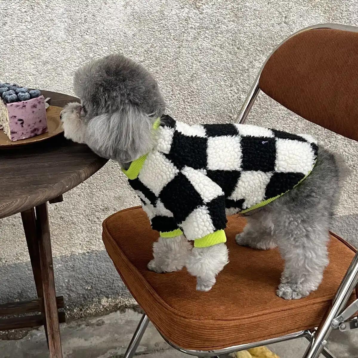 HKM-9936061 Checkerboard Pattern Velvet Pet Clothes - Small to XXL Sizes Available