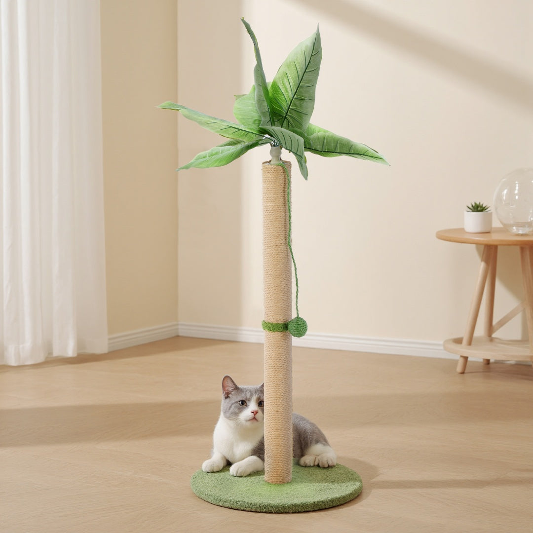 HKM-9936957 Indoor Cat Scratching Post, 33-Inch Tall with Dangling Ball and Palm Tree Design