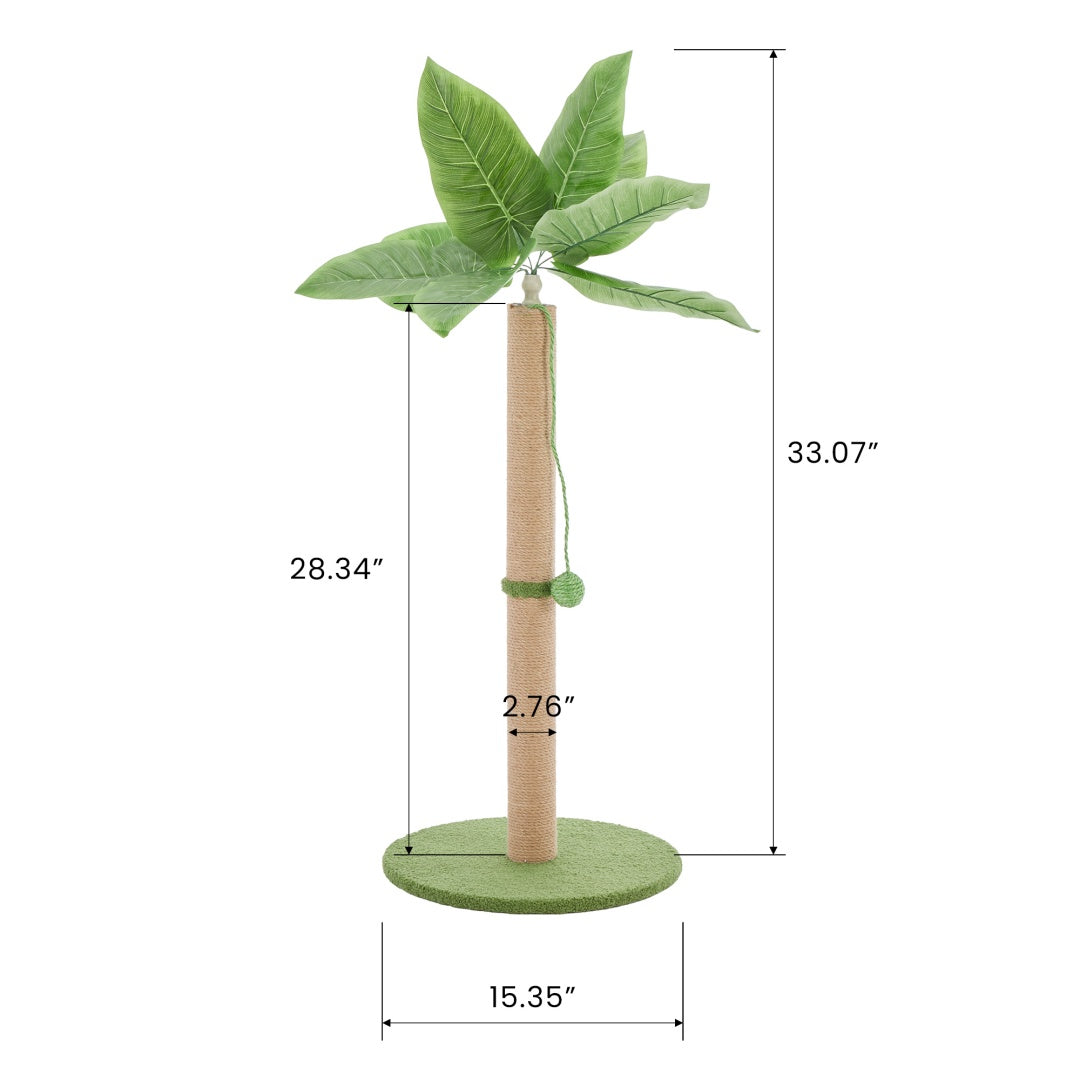 HKM-9936957 Indoor Cat Scratching Post, 33-Inch Tall with Dangling Ball and Palm Tree Design