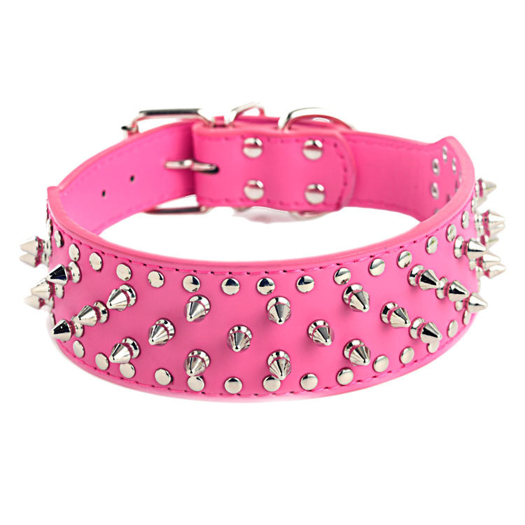 HKM-9937469 Large Dog Punk Rivet Style PU Pet Collar in Multiple Colors