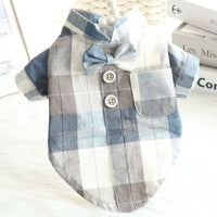 HKM-9937853 Summer Cotton Dog and Cat Bow Tie Stand Collar Shirt Dress in Multiple Sizes