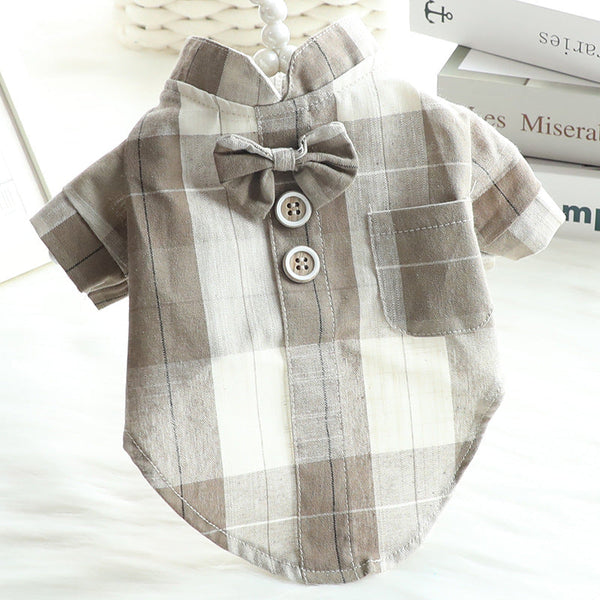 HKM-9937853 Summer Cotton Dog and Cat Bow Tie Stand Collar Shirt Dress in Multiple Sizes