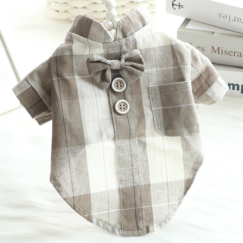 HKM-9937853 Summer Cotton Dog and Cat Bow Tie Stand Collar Shirt Dress in Multiple Sizes