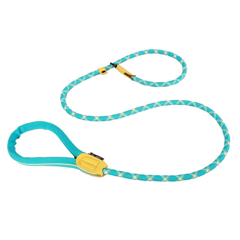HKM-9939261 Integrated Nylon Pet Leash and Collar Set with Feces Bags - Blue, Black, Yellow, Gray, Pink