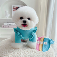 HKM-994003 Knit Dog Clothes with Small Flying Sleeves in Blue, Pink, and Yellow for All Sizes