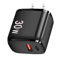 HKM-994067 Dual-Port USB Type-C Quick Charge Wall Plug in White and Black