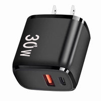HKM-994067 Dual-Port USB Type-C Quick Charge Wall Plug in White and Black
