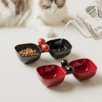 HKM-9941437 Ceramic Dual Pet Bowl Set for Dogs and Cats - Food and Water Bowls with 250ml Capacity