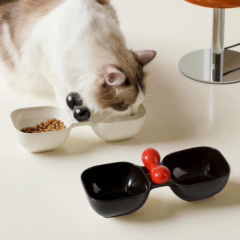 HKM-9941437 Ceramic Dual Pet Bowl Set for Dogs and Cats - Food and Water Bowls with 250ml Capacity