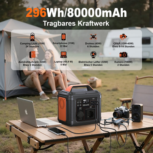 HKM-994259 Portable Solar Power Station 296Wh with 300W Output for Camping, Travel, and Emergency Use