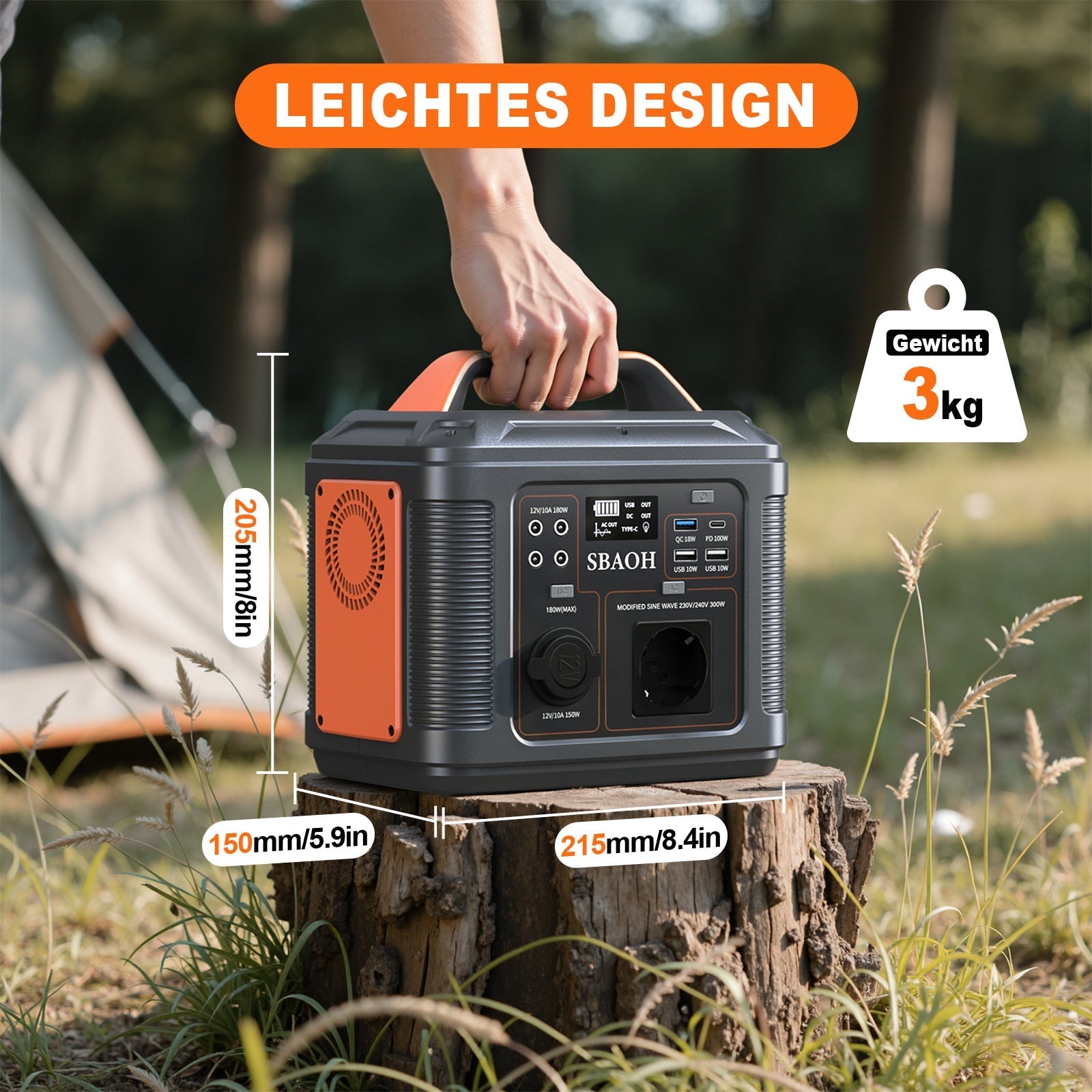 HKM-994259 Portable Solar Power Station 296Wh with 300W Output for Camping, Travel, and Emergency Use