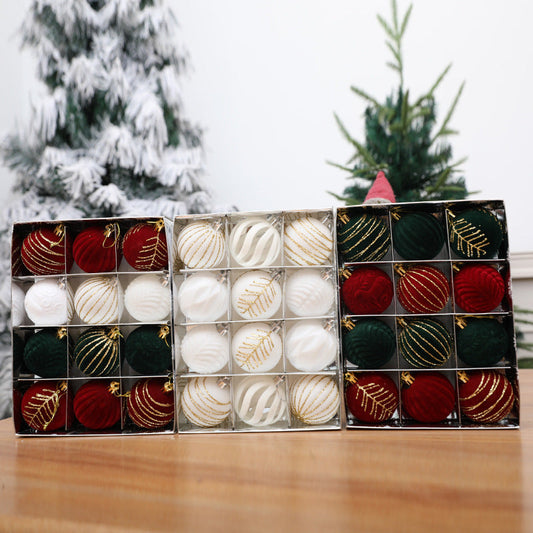 HKM-994323 Christmas Red Flocking Colored Drawing Balls - 12 Pack, 6cm Size, Various Styles Available