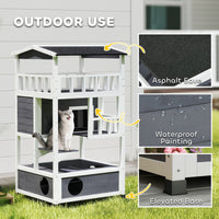HKM-9945277 Outdoor Cat House with 3-Tier Design and Removable Cat Litter Box Space