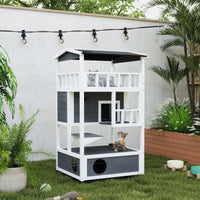 HKM-9945277 Outdoor Cat House with 3-Tier Design and Removable Cat Litter Box Space
