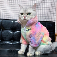 HKM-9945789 Rainbow Furry Coat and CP Sweater for Cats - Thickened Autumn & Winter Clothing