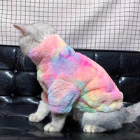 HKM-9945789 Rainbow Furry Coat and CP Sweater for Cats - Thickened Autumn & Winter Clothing