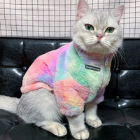 HKM-9945789 Rainbow Furry Coat and CP Sweater for Cats - Thickened Autumn & Winter Clothing