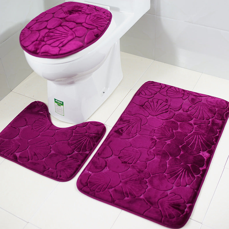 HKM-994579 Three-Piece Non-Slip Toilet Seat Mat Set for Modern Bathrooms - Rectangular Hand-Woven Polyester Fiber