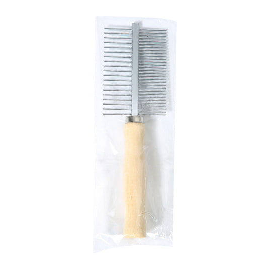 HKM-9946813 Wooden Handle Double Row Comb with Steel Pins - 17x5.3cm, 30 Pins Each
