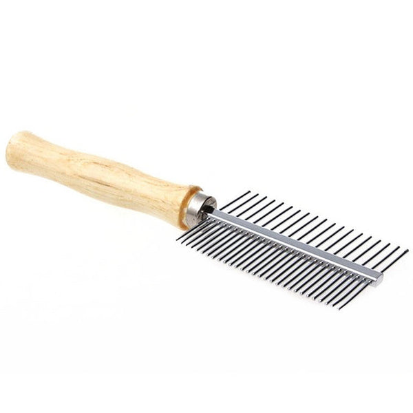 HKM-9946813 Wooden Handle Double Row Comb with Steel Pins - 17x5.3cm, 30 Pins Each