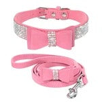 HKM-9947197 Rhinestone Bling Suede Dog and Cat Collar with Leash Set