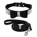 HKM-9947197 Rhinestone Bling Suede Dog and Cat Collar with Leash Set