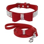 HKM-9947197 Rhinestone Bling Suede Dog and Cat Collar with Leash Set