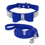 HKM-9947197 Rhinestone Bling Suede Dog and Cat Collar with Leash Set