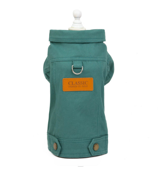 HKM-9949373 Dogcat Casual Autumn Traction Denim Jacket for Pets - Available in Blue, Green, Yellow, Sizes S to 2XL