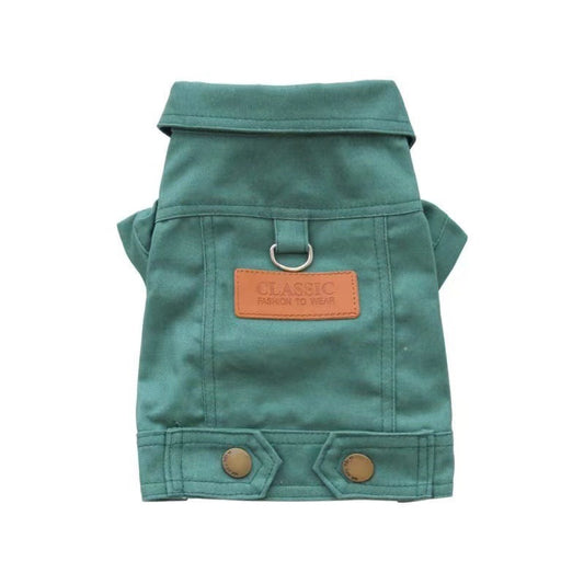HKM-9949373 Dogcat Casual Autumn Traction Denim Jacket for Pets - Available in Blue, Green, Yellow, Sizes S to 2XL