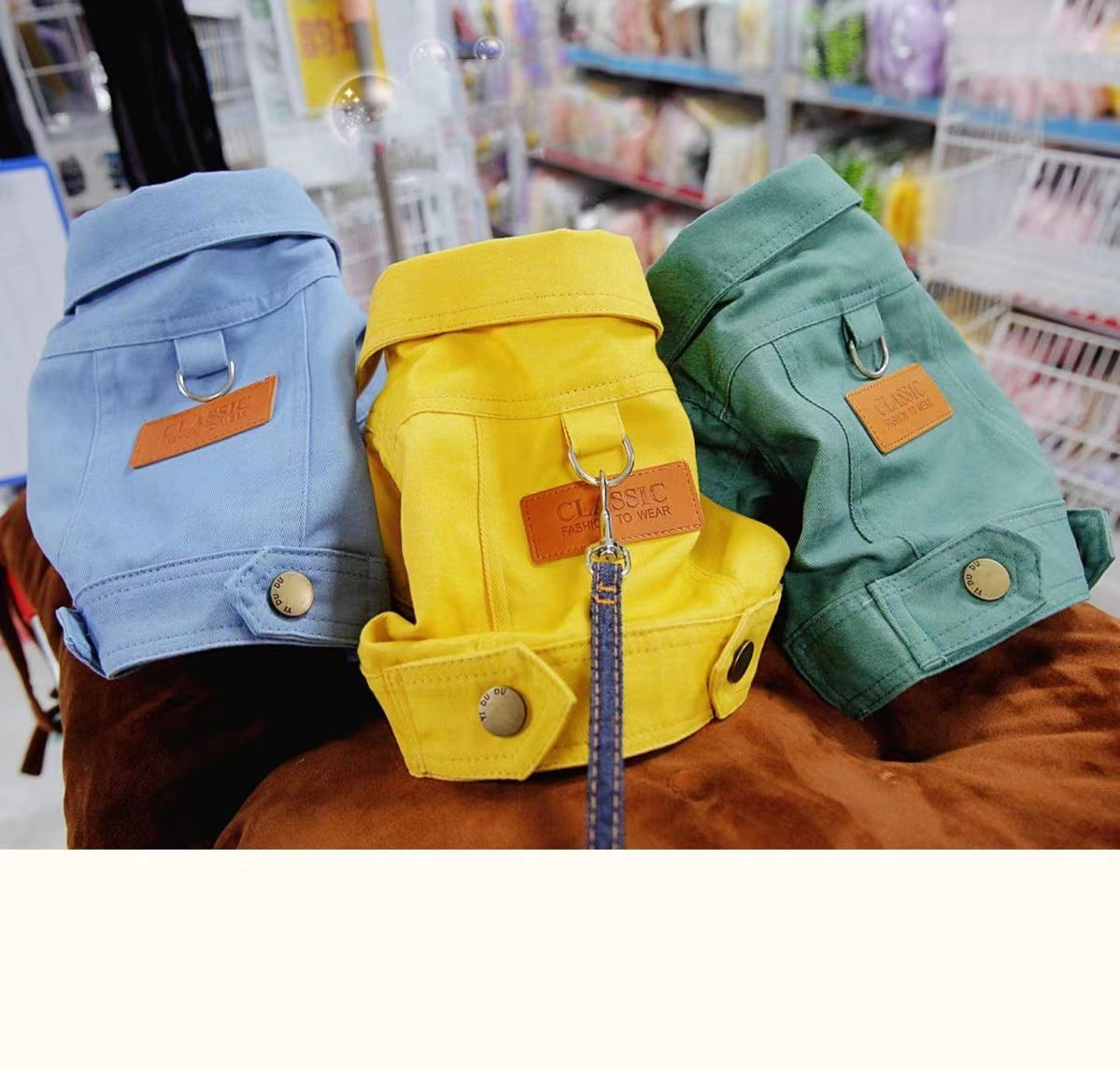 HKM-9949373 Dogcat Casual Autumn Traction Denim Jacket for Pets - Available in Blue, Green, Yellow, Sizes S to 2XL