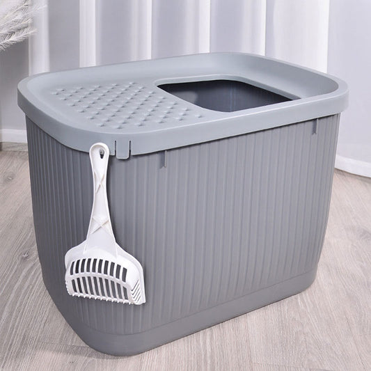 HKM-995027 Oversized Top-Entry Litter Box for Cats - Fully Enclosed, Space-Saving Design in Blue, Gray, Pink