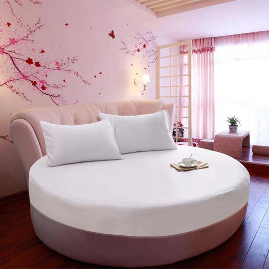 HKM-995155 Cotton Round Bed Sheet Set with Pillowcase – Simple Floral Design, 200cm x 200cm