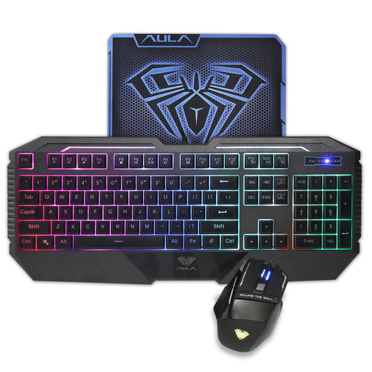 HKM-995219 Backlit Luminous Keyboard and Adjustable DPI Mouse Set with Multimedia Function and Waterproof Design