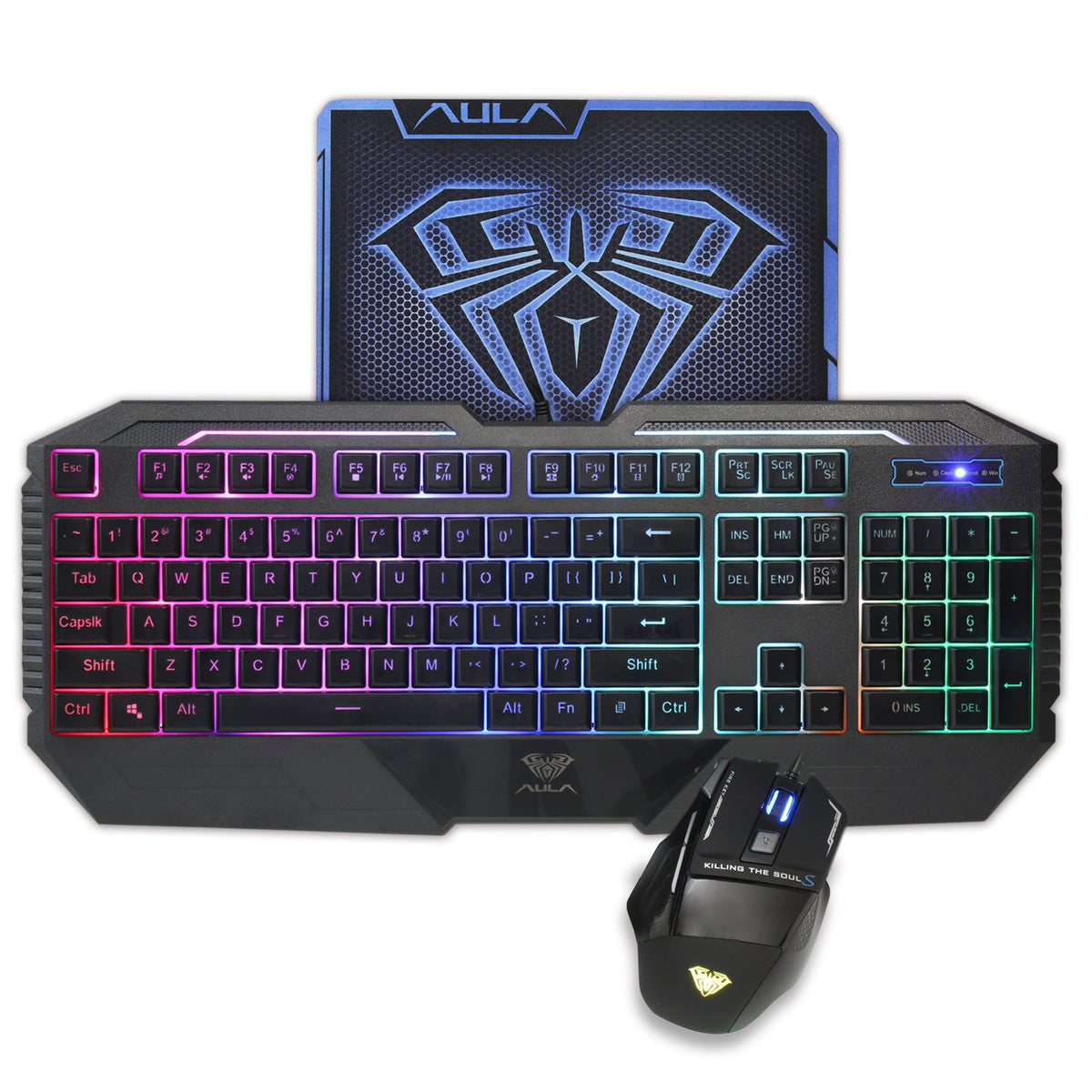 HKM-995219 Backlit Luminous Keyboard and Adjustable DPI Mouse Set with Multimedia Function and Waterproof Design