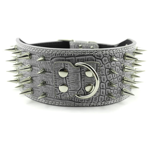 HKM-9952957 Crocodile Pattern PU Leather Adjustable Dog Collar with Nail Spikes, 7.5 cm Wide