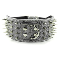 HKM-9952957 Crocodile Pattern PU Leather Adjustable Dog Collar with Nail Spikes, 7.5 cm Wide