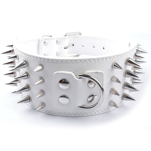 HKM-9952957 Crocodile Pattern PU Leather Adjustable Dog Collar with Nail Spikes, 7.5 cm Wide