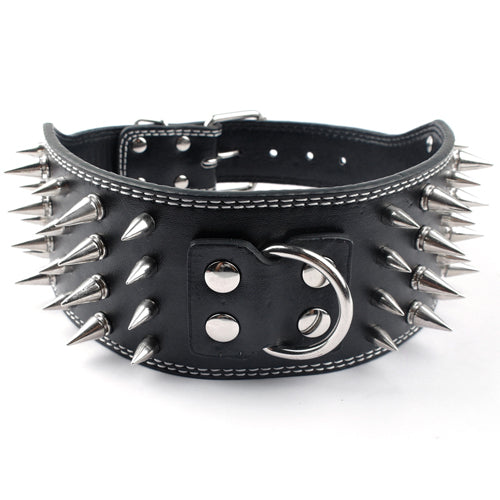 HKM-9952957 Crocodile Pattern PU Leather Adjustable Dog Collar with Nail Spikes, 7.5 cm Wide