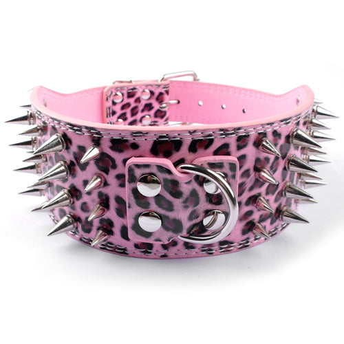 HKM-9952957 Crocodile Pattern PU Leather Adjustable Dog Collar with Nail Spikes, 7.5 cm Wide